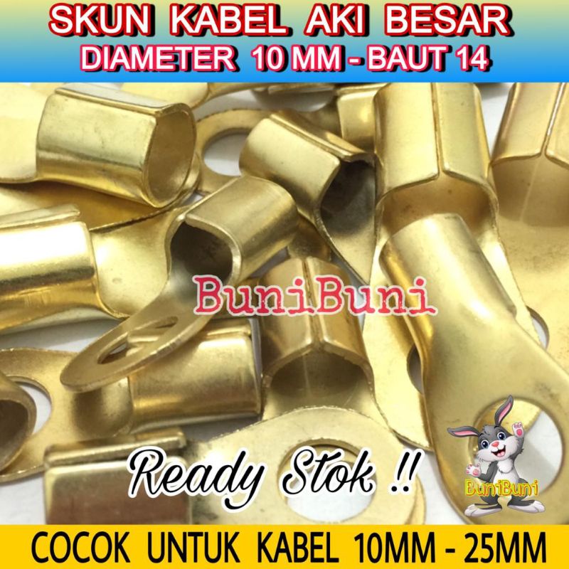 TERMINAL Skun Klem Kabel Aki BESAR Ring BULAT M10 BAUT 14 - KUNING 70A