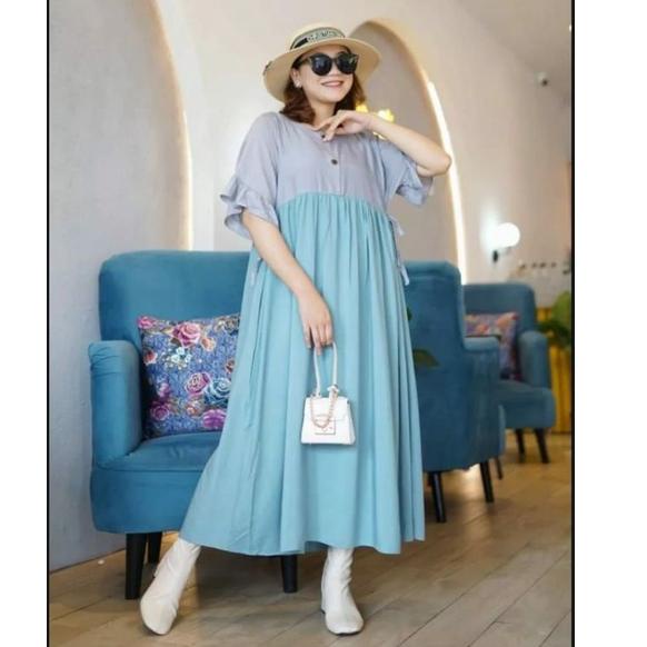 Murah Meriah DASTER GRADASI WARNA | SOVIA DRESS | DASTER POLOS DUA WARNA | DRESS KOMBINASI