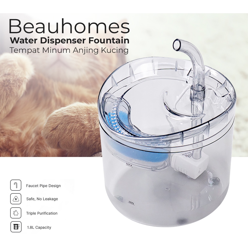 M8 BEAUHOMES Water Dispenser Fountain Tempat Minum Anjing Kucing - WF060 - Transparent V