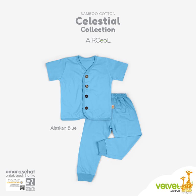 Velvet Junior Bamboo Cotton Celestial Collection Setelan Pendek Panjang Kancing Tengah Full Warna Polos Random - CC-060C4
