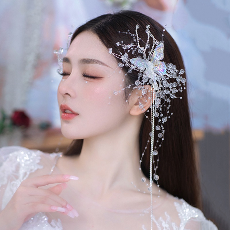 Jepit Rambut Handmade Bentuk Bunga Butterfly Aksen Manik-Manik Kristal Untuk Aksesoris Pengantin