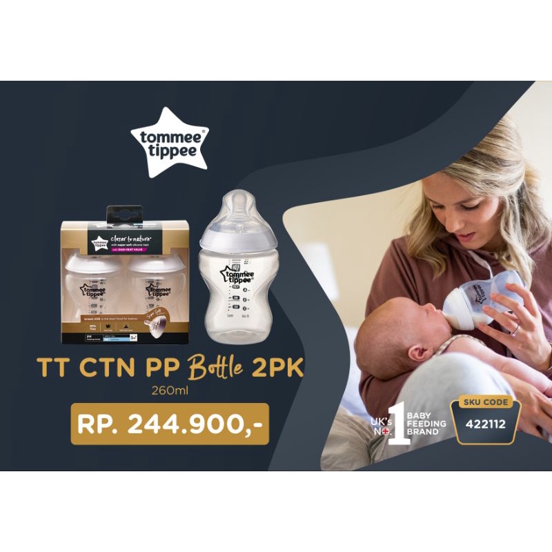 Tommee Tippee CTN PP Bottle Clear 260 ml Twin Pack (Isi 2 Pcs) - Botol Susu Bayi