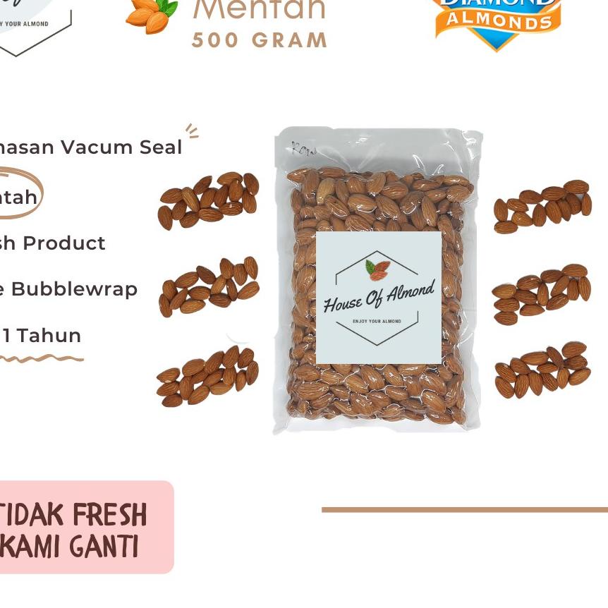 

➦ Natural Raw Almond (Mentah) Blue Diamond 500gr ☛