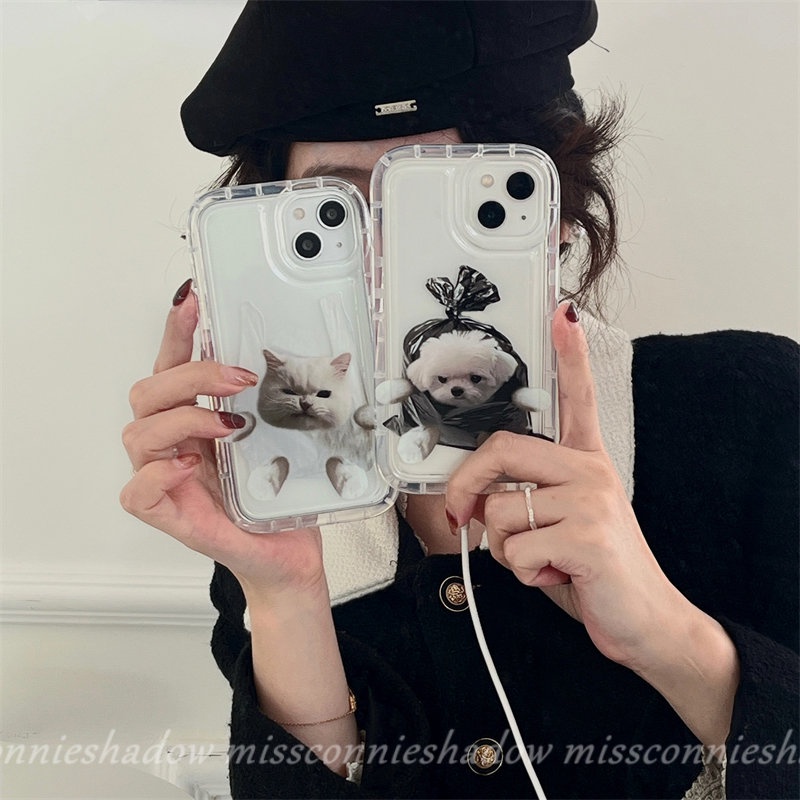 Case Airbag Kartun Kucing Anjing Lucu Kompatibel Untuk iPhone 7Plus 8Plus 11 14 13 12 Pro MAX 6 6S Plus XR X XS MAX Shockproof Lembut TPU Silicon Bening Pasangan Ponsel Cover