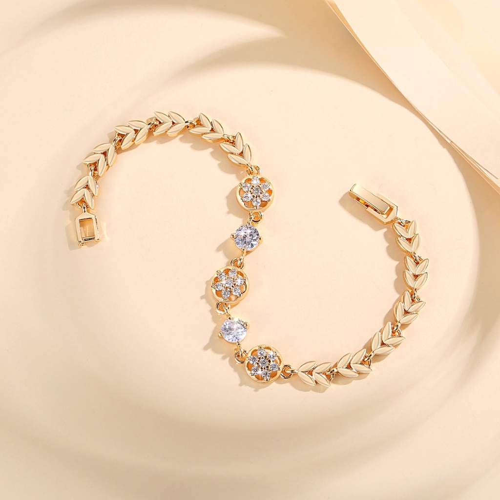 Y936 [COD✔] Gelang Berlian Bunga Mewah Wanita Titanium Premium Lapis Emas Anti Karat Tdk Luntur Untuk Wanita Perhiasan