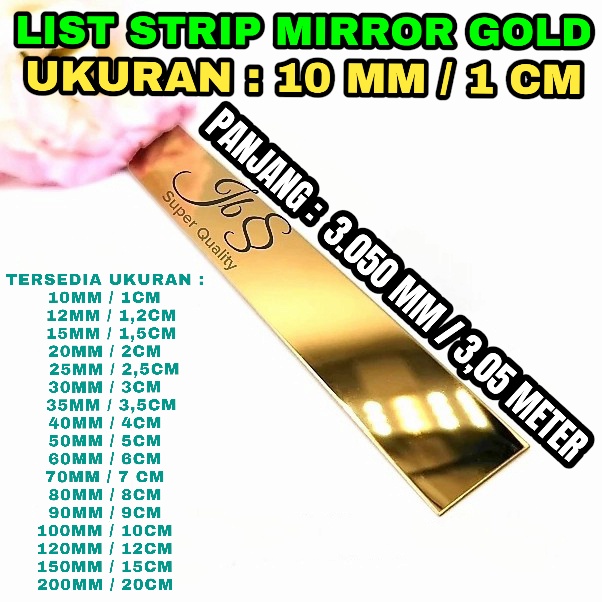 LIST PLAT STRIP MIRROR GOLD 10MMX305CMxT 0.8MM STAINLESS STEEL 201