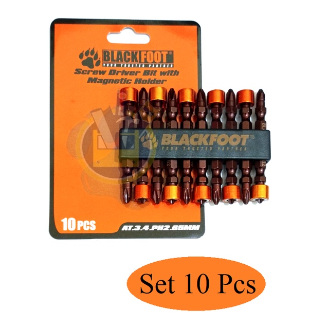 BLACKFOOT Mata Bor Obeng PH2 PH 2 Set 10 pcs / Mata Obeng Angin Magnet PH2 x 65 mm Set 10pcs Screwdriver Bits With Magnet