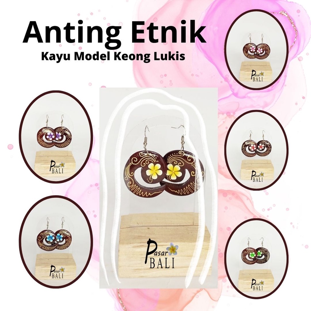 Anting Kayu Etnik Model Keong Lukis | Anting Vintage Wanita