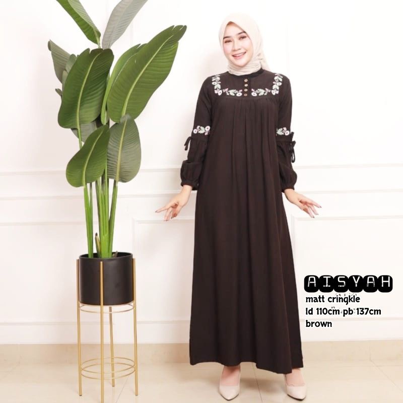 Fashion Muslim Gamis AZKIYA MAURA  AZIZAH bordir crinkle airflow premium dress mewah maxy terbaru