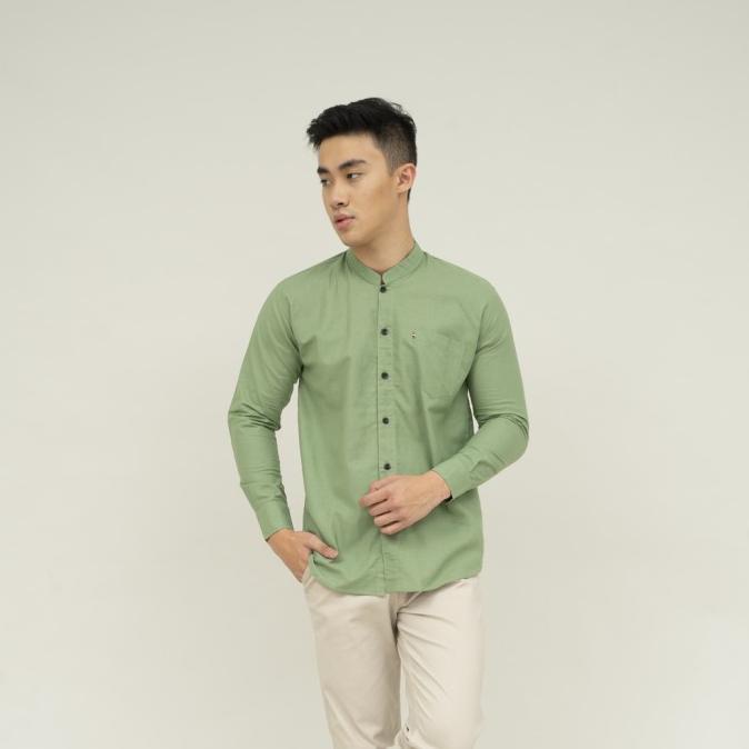 Houseofcuff kemeja Koko Lengan Panjang Pria Hijau Mint