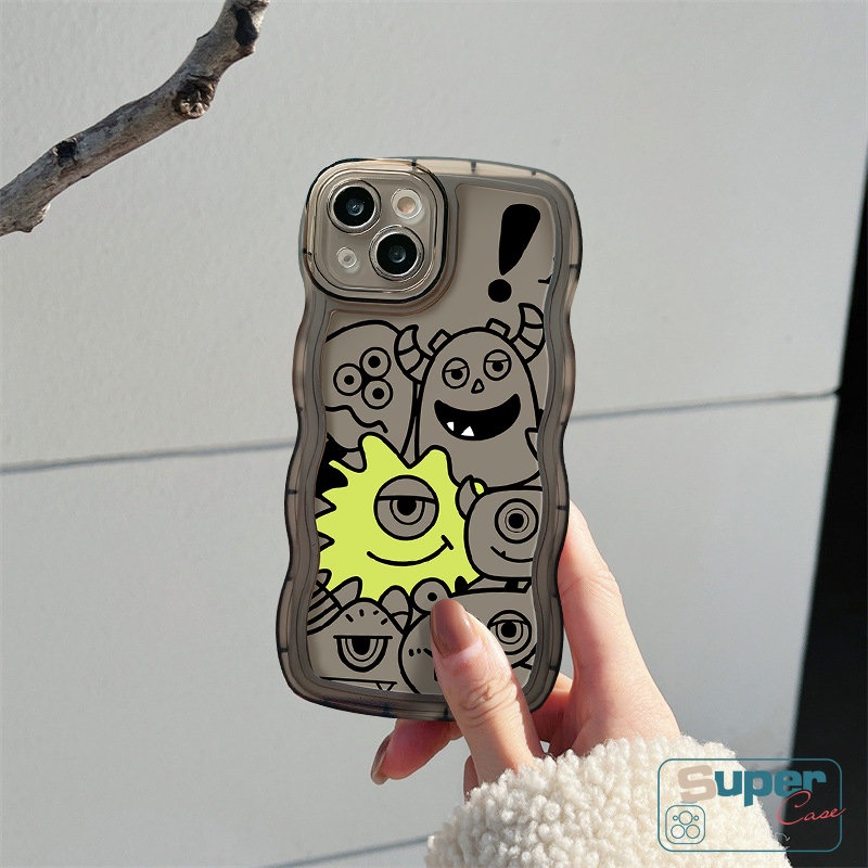 IPHONE Kartun Monster Kecil Lucu Kompatibel Untuk Iphone11 14 13 12 Pro Max6 6s 8 7 Plus XR X XS Max SE 2020 14 Plus Wavy Edge Soft TPU Back Cover