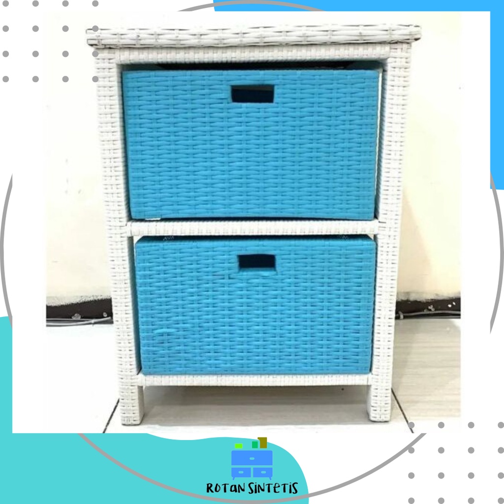 Laci Susun 2 Atas Rotan Sintetis Bufet Rak Serbaguna Terakit