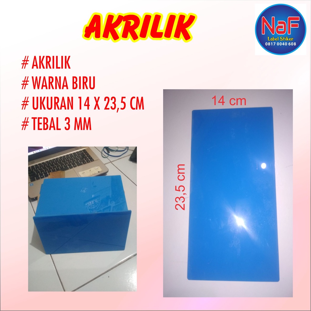 

Akrilik warna biru tebal 3mm ukuran 14x23,5 cm