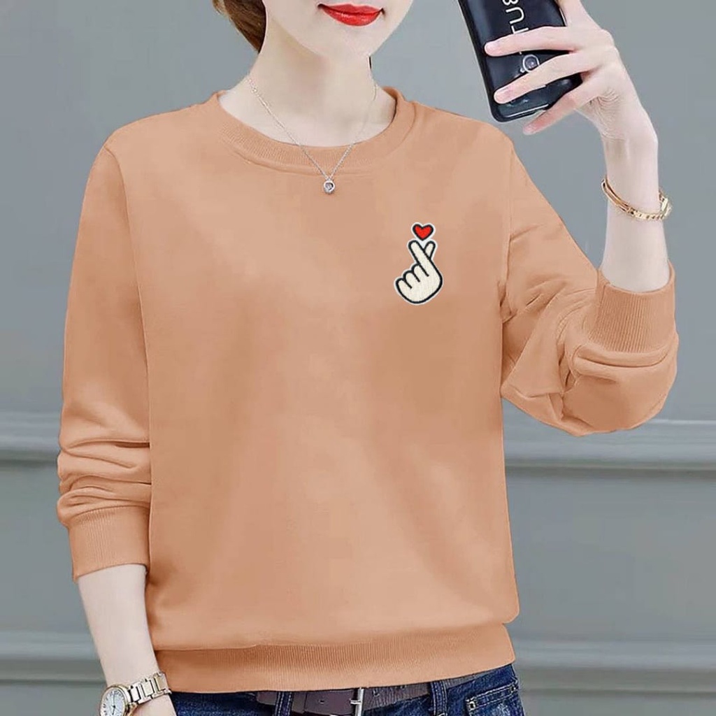 Kaos Lengan Panjang Wanita Logo Saranghae / Kaos Sweatshirt Wanita /Atasan Wanita Lengan Panjang