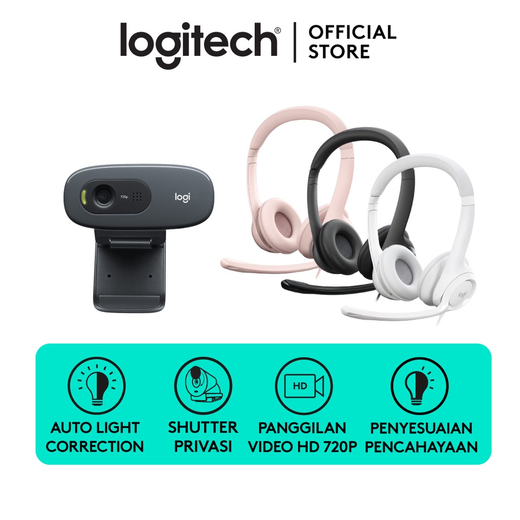 [BUNDLING] Logitech C270 Webcam HD 720p & H390 Headset Stereo USB dengan Mikrofon Noise-Cancelling