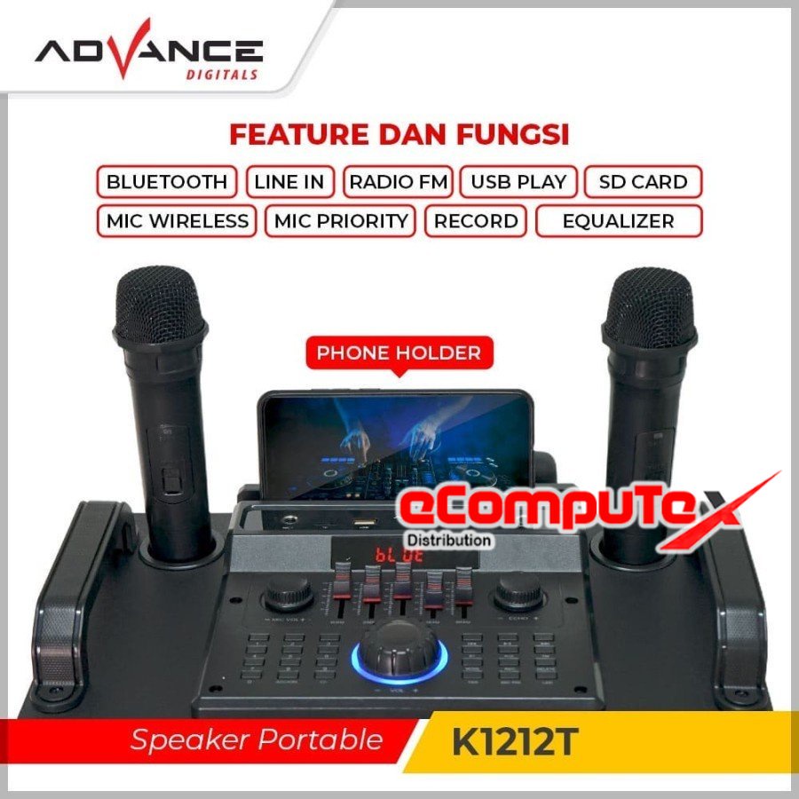 SPEAKER KARAOKE ADVANCE 12&quot; K-1212T SPEAKER BLUETOOTH KARAOKE 12 INCH K1212T GARANSI RESMI