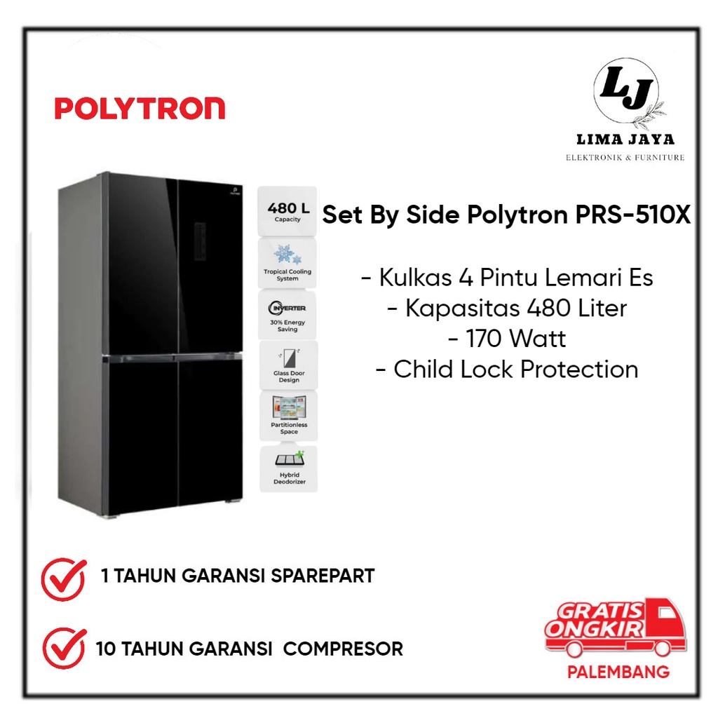 Kulkas Set By Side 4 Pintu POLYTRON PRS510X 480 Liter Lemari Es Polytron 4 Pintu
