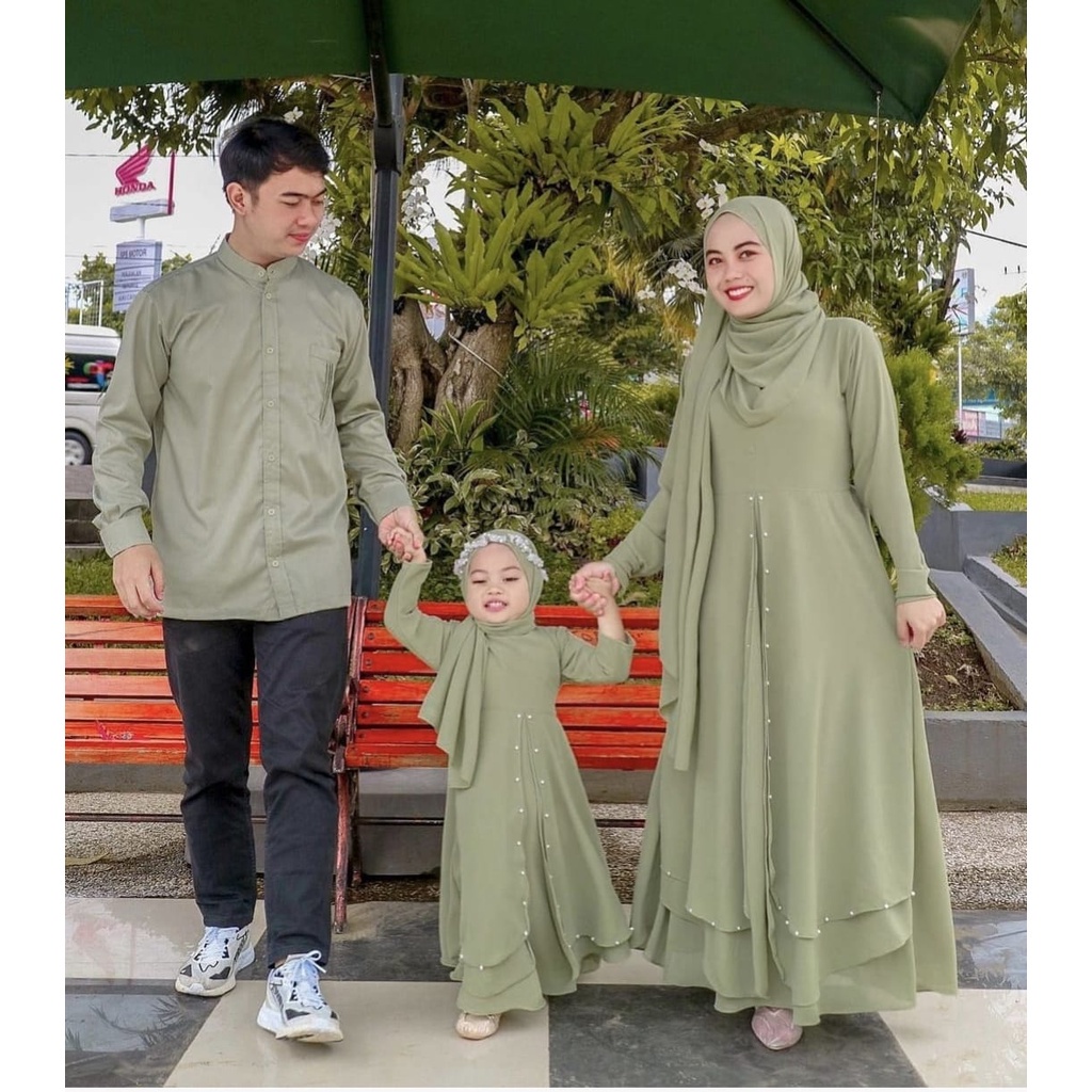 Sarimbit Keluarga 2023 Lebaran Baju Couple Keke Myesha Series Gamis Koko Dewasa Anak Warna Ocean Blu