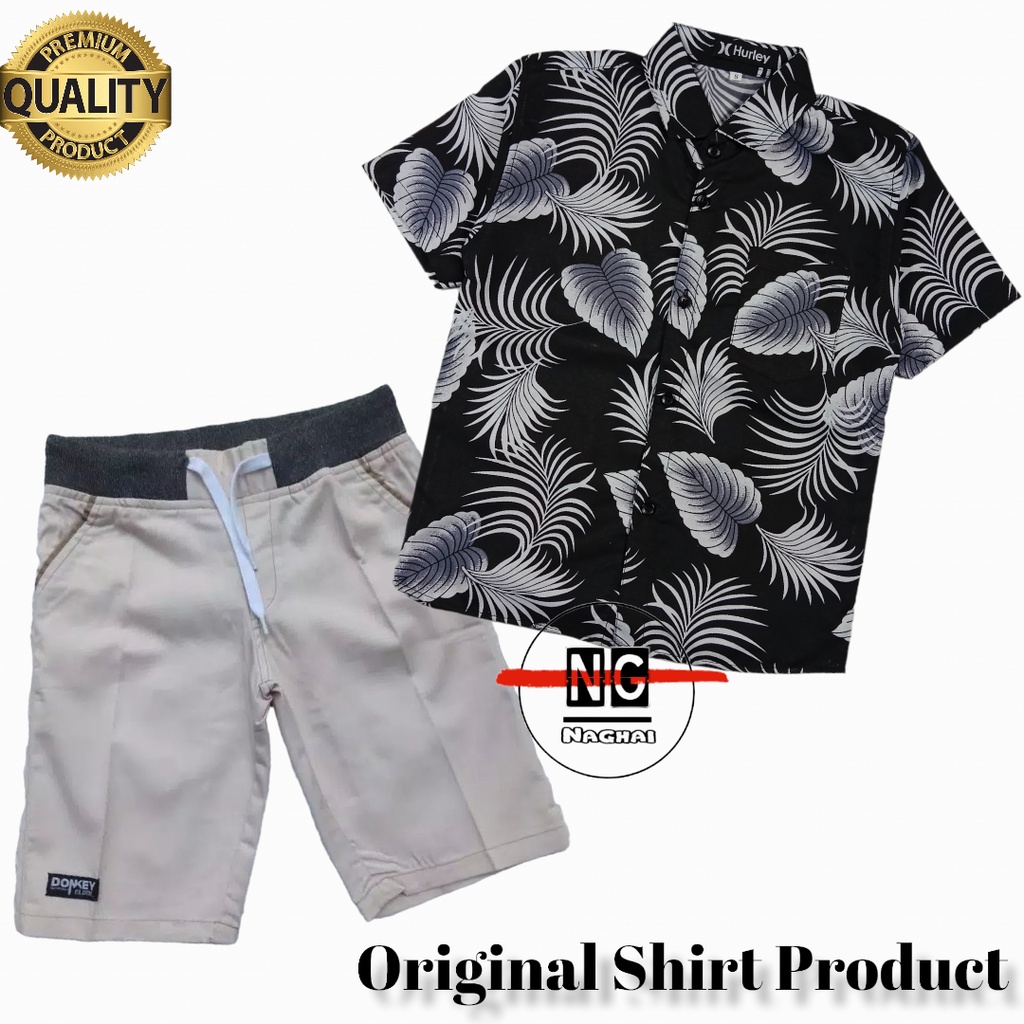 Setelan Anak Laki Laki Kemeja Pendek Motif Umur 1-10 Tahun Stelan Anak  Cowok Tanggung