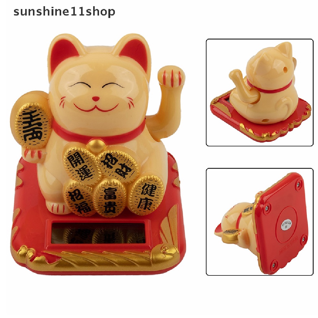 Sho Mini Solar Otomatis Melambai Lucky Cat Dekorasi Mobil Lucu Lucky Cat Kekayaan Melambai Rumah Hiasan Mobil Craft Desktop Ornamen N