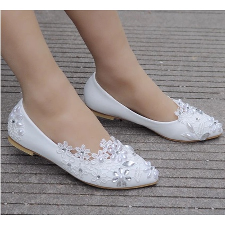 Sepatu Pernikahan Mutiara Berlian Buatan Manik-manik Gelang Kaki Renda 2023