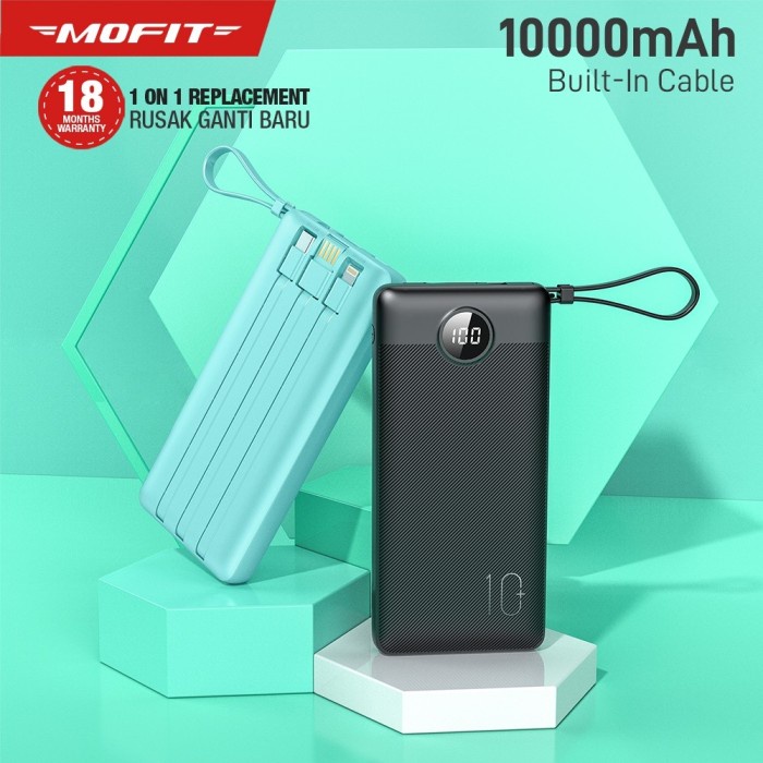 Powerbank MOFIT M26 20000mAh / M19 10000 mAh Build in Cable + Fast Charge 2.4A Real Capacity 10.000 20.000 mAh