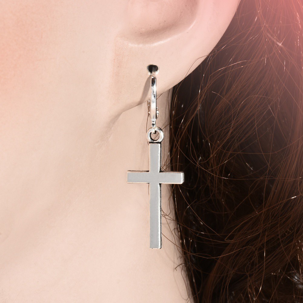 1pasang woman fashion simple 924silver cross pendant Earrings hip-pop Menjuntai Ear Studs