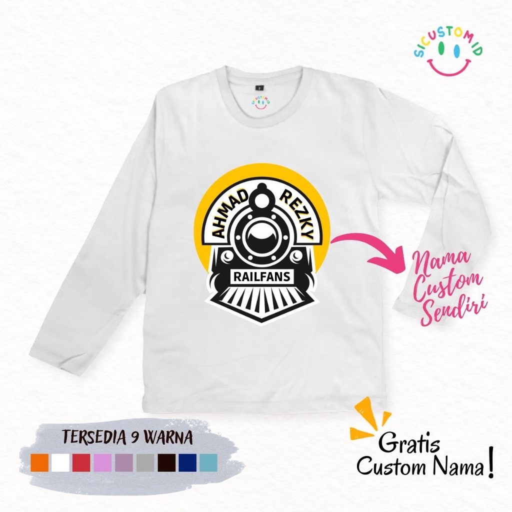 TERLARIS BAJU KAOS ANAK TANGAN PANJANG CUSTOM GRATIS NAMA KARTUN KERETA API/RAILFANS/TRAIN FREE 1-12 TAHUN NAMA