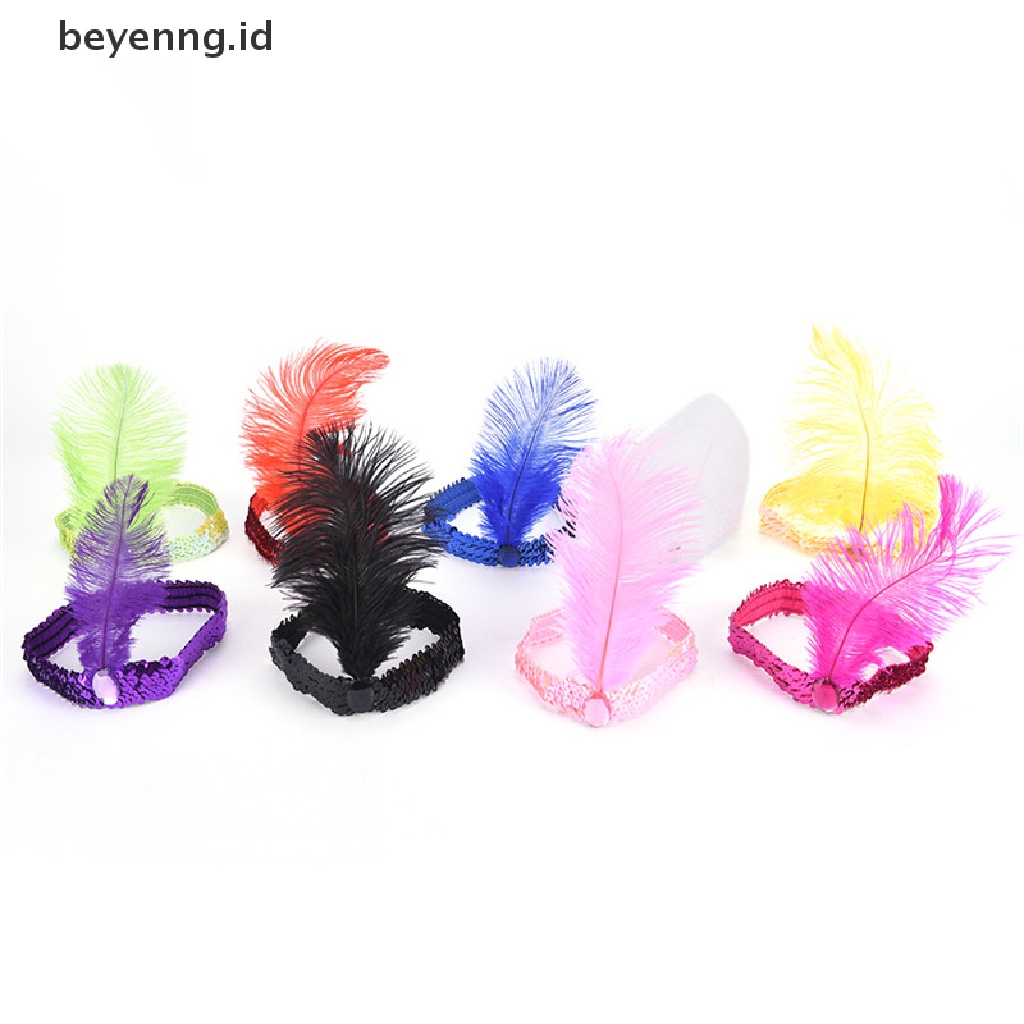 Beyen Bulu Flapper Payet Charleston Gaun Kostum Wanita Solid Multicolor HairBand ID