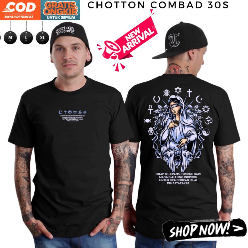 Kaos Distro Pria Pluralisme Toleransi Agama Baju kata Sindiran Bahan Cotton Premium Original