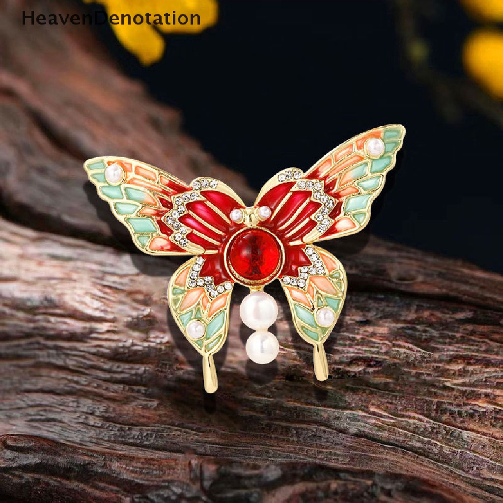 [HeavenDenotation] Vintage Colorful Butterfly Bros Kristal Berlian Imitasi Enamel Pin Terbang Serangga Hewan Bros Pakaian Perhiasan Hadiah HDV