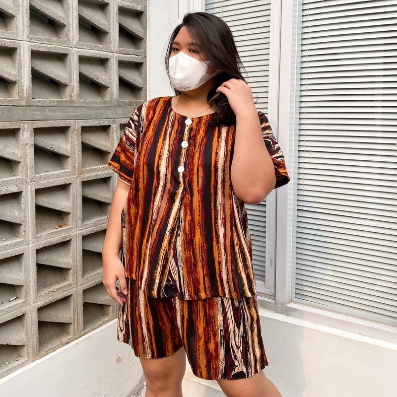 Genie one set piyama rayon motif serat kayu salur