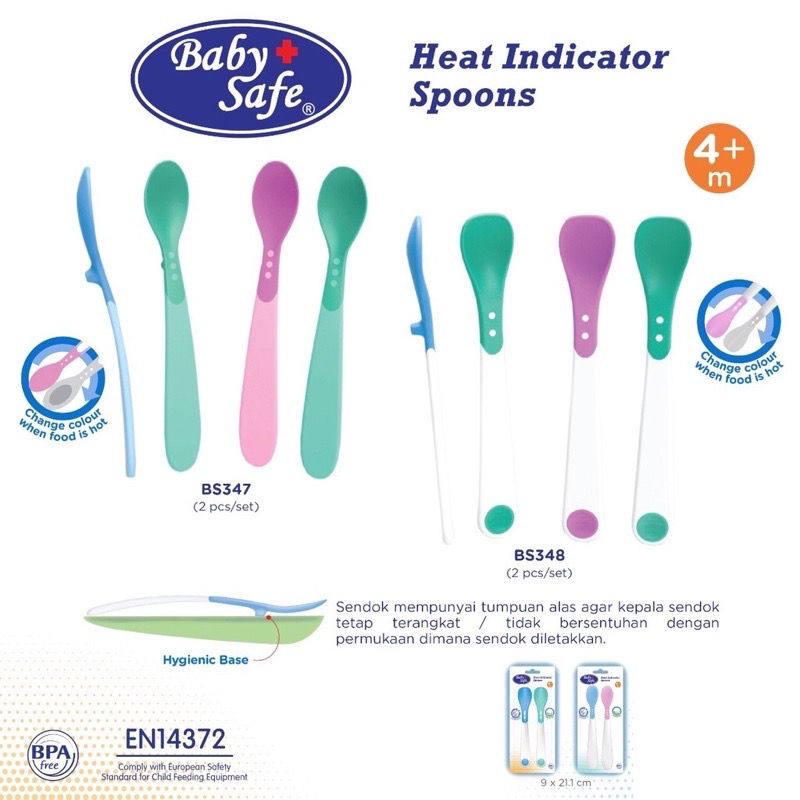 Baby Safe Flexible &amp; Heat Indicatot Color Changing Spoon Babysafe Sendok Makan MPASI Bayi Silikon Indikator Panas Berubah Warna Sendok MPASI Bayi Lembut isi 2