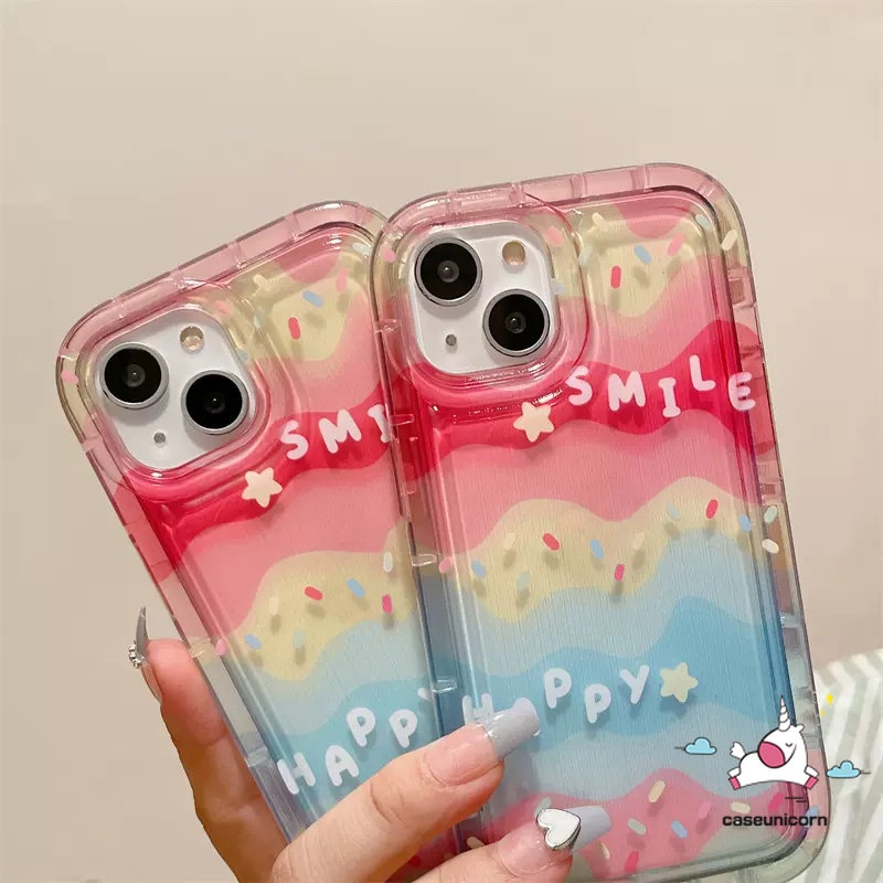 IPHONE Ins Warna-Warni Pelangi Case Kompatibel Untuk Iphone11 14 13 12 Pro MAX 7plus XR 6 6S 78 Plus X XS MAX Bintang Lucu Senyum Bahagia Lembut TPU Silicon Bening Airbag Shockproof Phone Cover