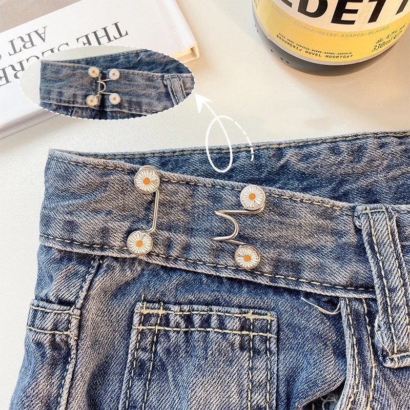 Diy Invisible Adjustable Metal Button/Bros Pinggang Mengencangkan Wanita/Kreatif Daisy Detachable Jeans Buttons