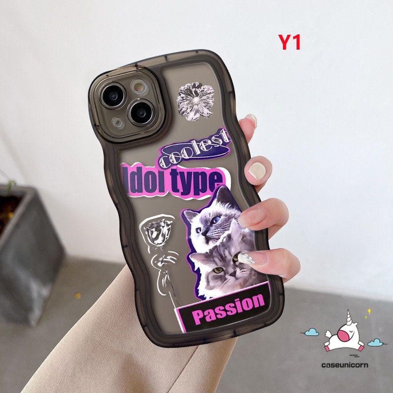 Soft Case Untuk Realme C55 C15 C53 5 6i C35 C25 C12 C21Y C33 C11 C25Y C30 C25s 10 9i 8 8i 7i 5i 7 5s C20 8Pro C20A 9Pro+ 9 C3 C17 Trendy Brand Sticker Label Kucing Keren Bergelombang Casing Edge
