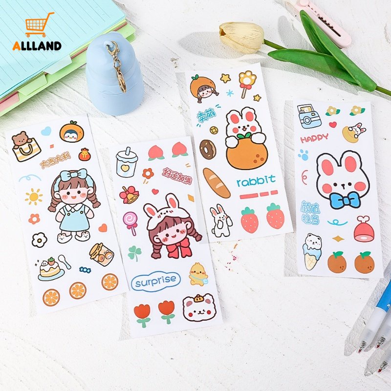 1lembar Stiker Cartoon Rabbit Series/Stiker Kertas Bunga Kelinci Anak Perempuan Lucu/Kids Art Paper Handbook Decoration