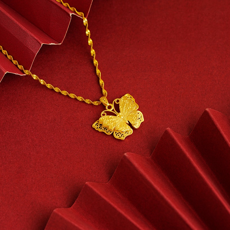 Goldkingdom Perhiasan Fashion Emas Asli Kadar 375Bangkok Aksesoris Ready Stock Melubangi Liontin Kupu-Kupu Kalung Wanita Cantik Untuk Baik Untuk Indah Segalanya