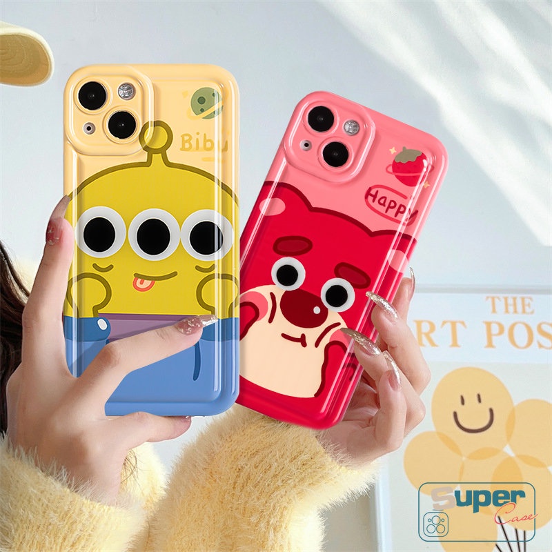 Pasangan Ponsel Cover Kompatibel Untuk iPhone 7Plus 13 11 14 12 Pro Max XR X 6s 76 8 Plus XS Max SE 2020 Kartun Toy-Story Alien Beruang Strawberry Lucu Manyo Airbag Soft TPU Case