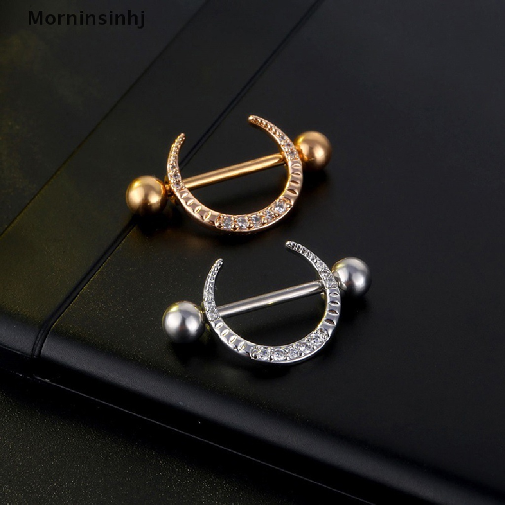 Mornin Cincin Puting Seksi Stainless Steel Zirkon Bulan Baru Berbentuk U Nipple Ring Barbel Nipple Studs Tubuh Seksi Nipple Jewelry id