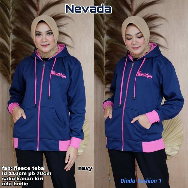 NEV JAKET HOODIE KOMBINASI WANITA CANTIK BAHAN FLECEE Terbaru Kekinian