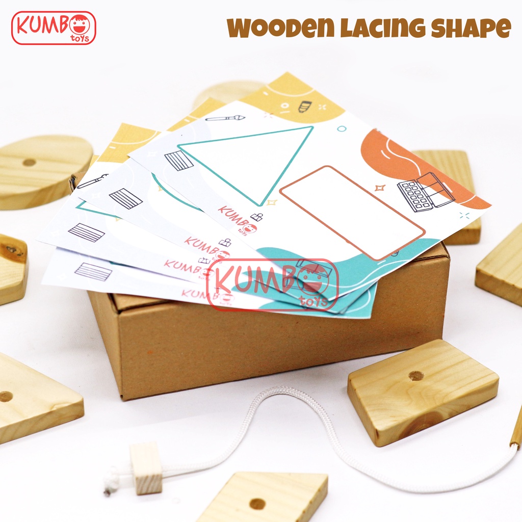 Mainan Edukasi Anak Wooden Lacing Shape Meronce Kayu dan Mencocokan Bentuk