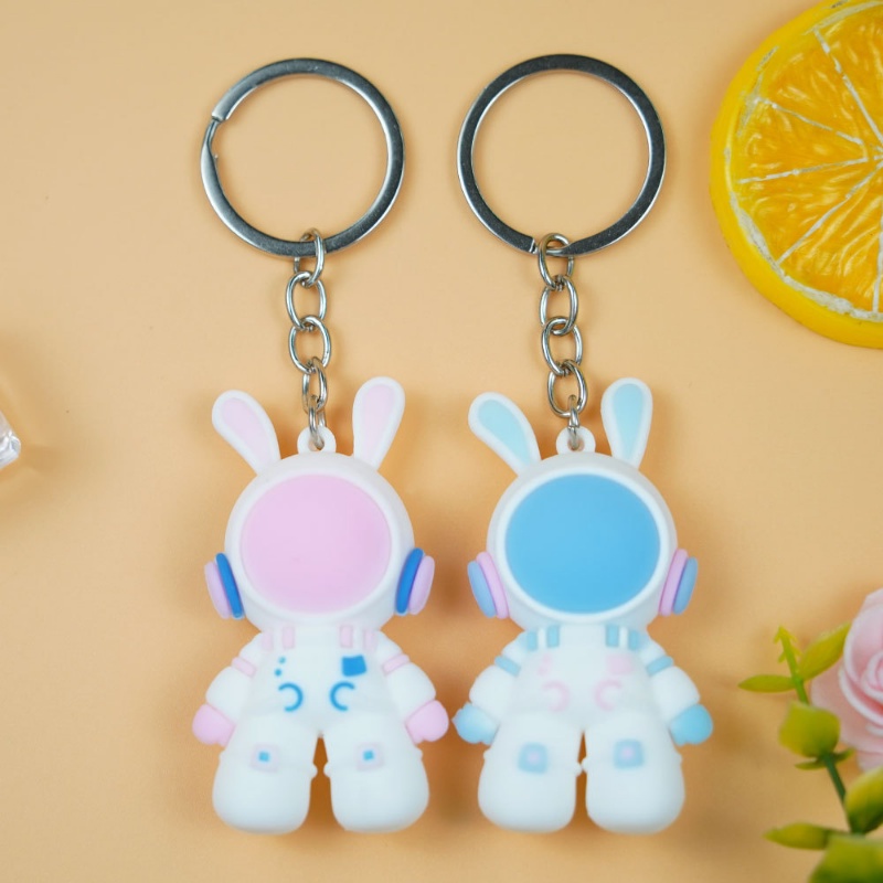 [Wholesale Prices] Pink Blue Bunny Pendant Key Ring Space Rabbit Couple Keychain Girls Backpack Hanging Ornament Birthday Decorative Gift Souvenir