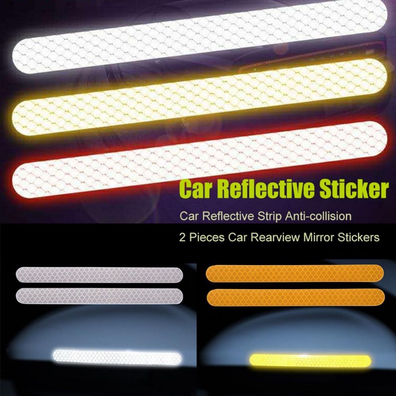 2pcs Stiker Mobil Spion Strip Reflektif Anti-Tabrakan Peringatan Stiker DIY Strip Reflektif Aksesoris Eksterior Otomatis