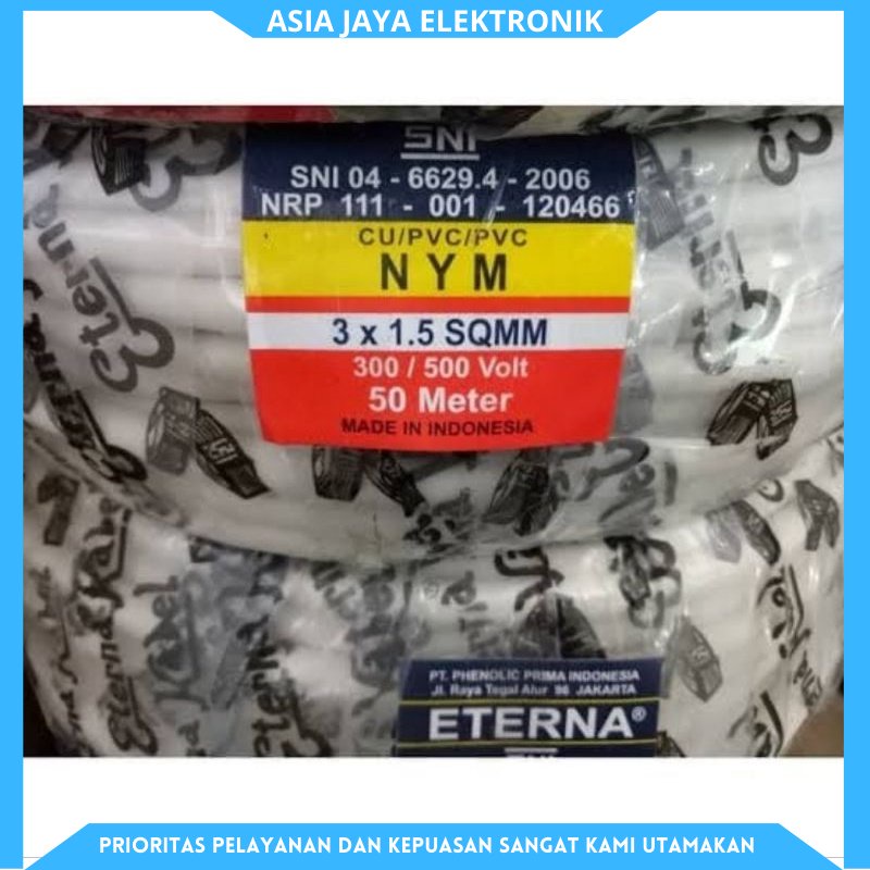 ETERNA Kabel Listrik NYM 3x1.5 mm isi 3 Kawat Tembaga Murni Harga Per Meter SNI