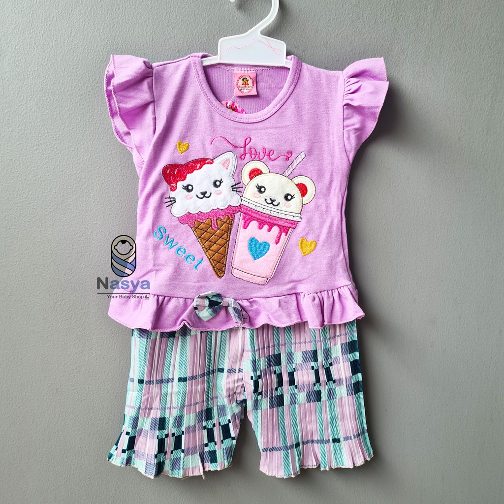 [SL-028] Setelan baju plisket Anak Bayi Perempuan motif cartoon