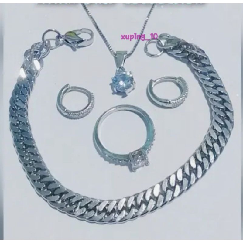 Satu Set Perhiasan Gelang Rantai Silver Liontin Mata Satu Free Anting Baris Satu Permata Lapis Emas Putih Kualitas Import ( Kalung Itali 45 CM - Liontin Mata Satu - Gelang Rantai Silver - Cincin Mata Satu dan Anting Jepit Baris Satu ) Termurah dan Terbaru