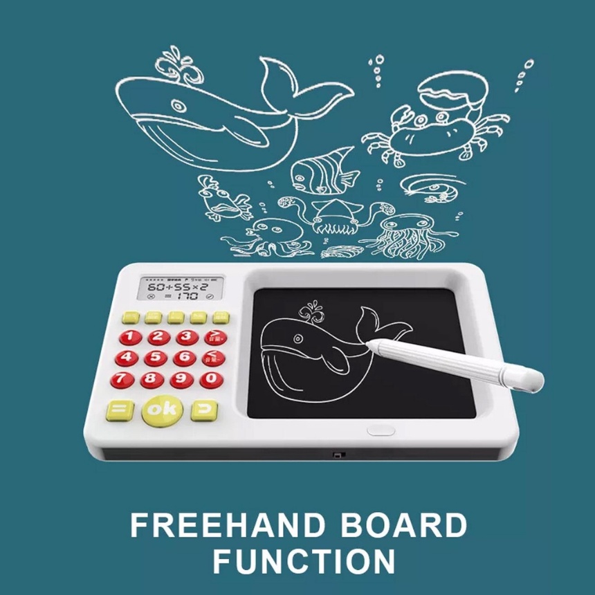 6/8 inch Mainan Edukasi 2in1 Belajar MATEMATIKA  Papan Tulis Anak LCD Writing Color Board Kalkulator USB Charge Berisi Papan Tulis and pensil 6-12 Usia