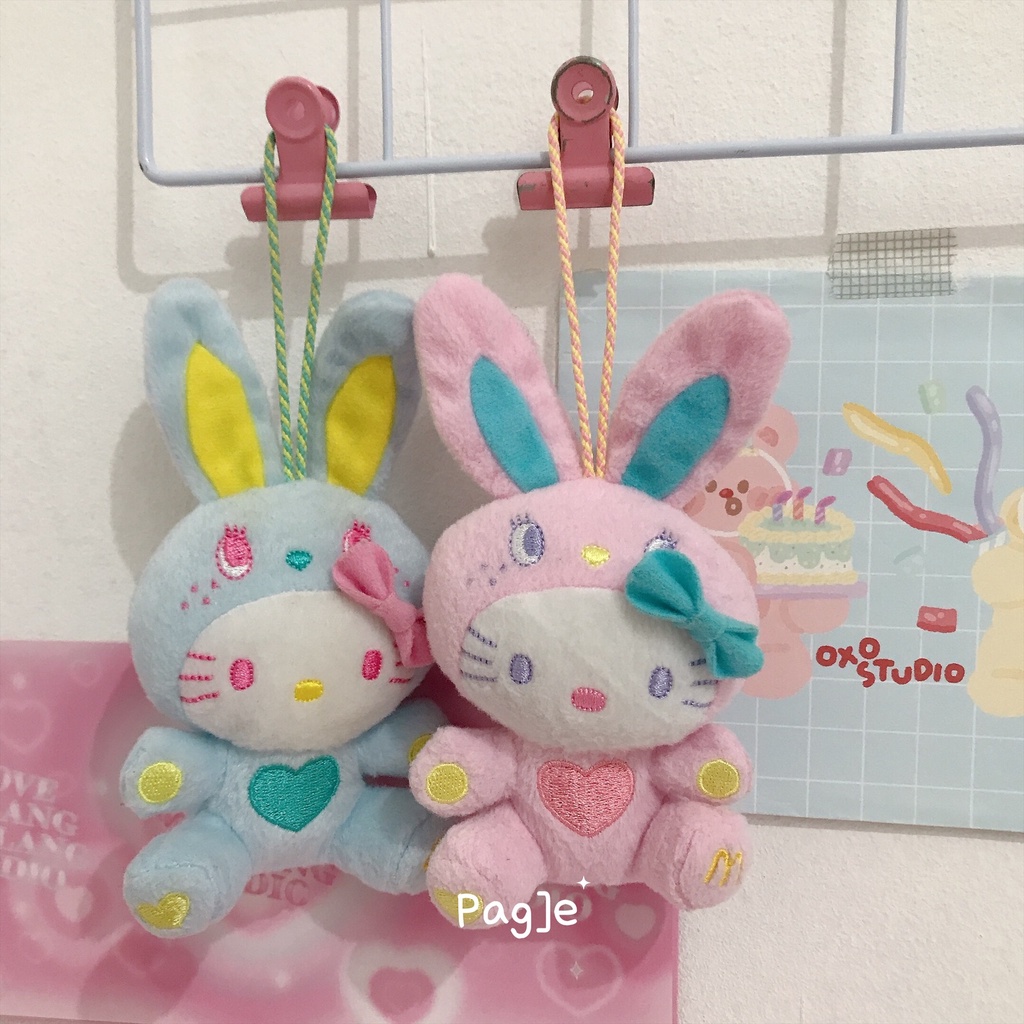 Hello Kitty Rabbit Bunny Sanrio x Mcd SET Blue & Pink [Preloved] - Plush Doll Boneka Keyring Ganci K