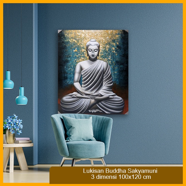 Lukisan / Painting Buddha Sakyamuni 3 Dimensi Kanvas 80x100 cm